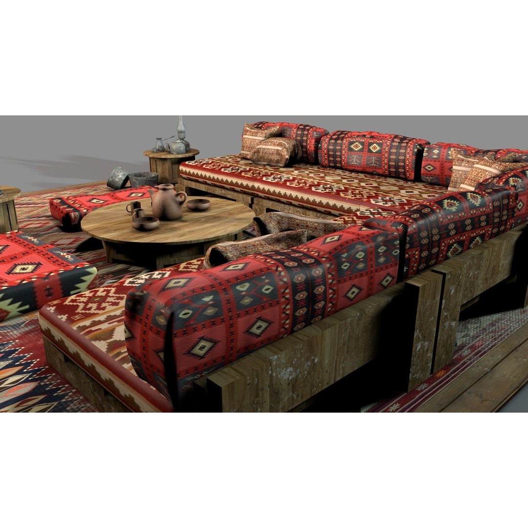 Old Ottoman Sofa Set 3D Model – Classic Turkish Furniture, FBX, OBJ - View 8