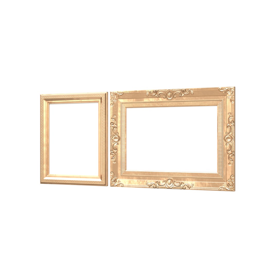 Classic Photo and Mirror Frame Set 3D Model – Low Poly Gold Frames, FBX/OBJ - View 10