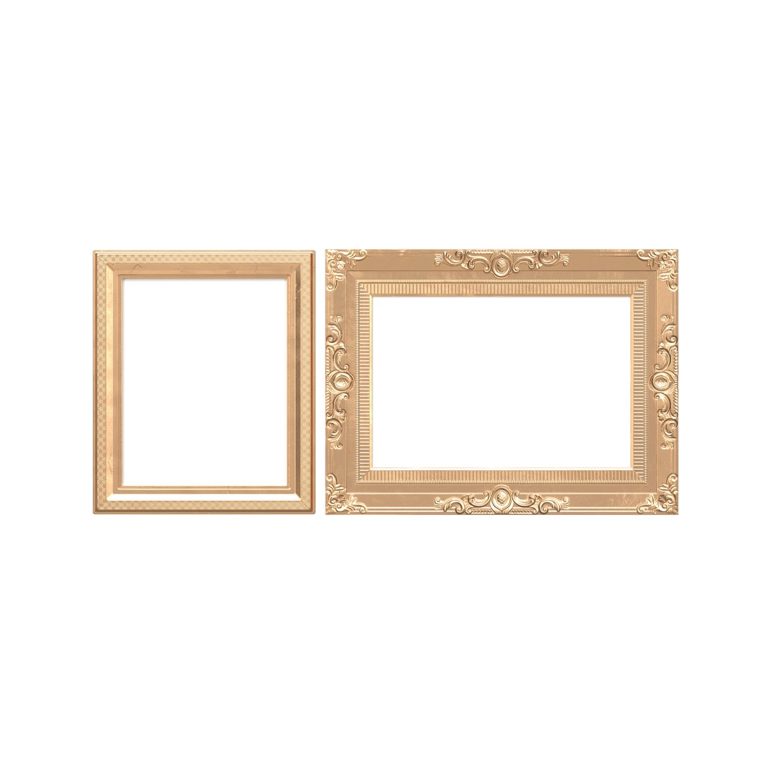 Classic Photo and Mirror Frame Set 3D Model – Low Poly Gold Frames, FBX/OBJ - View 11