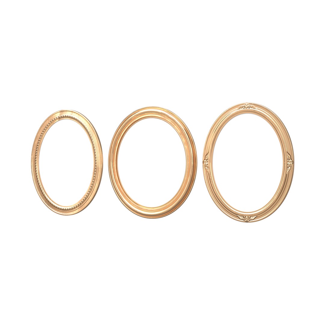 Classic Photo and Mirror Frame Set 3D Model – Low Poly Gold Frames, FBX/OBJ - View 4