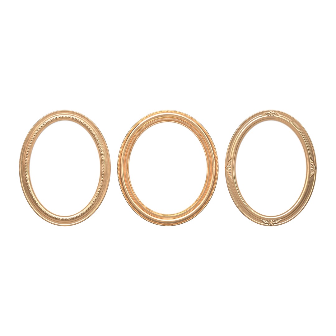Classic Photo and Mirror Frame Set 3D Model – Low Poly Gold Frames, FBX/OBJ - View 5