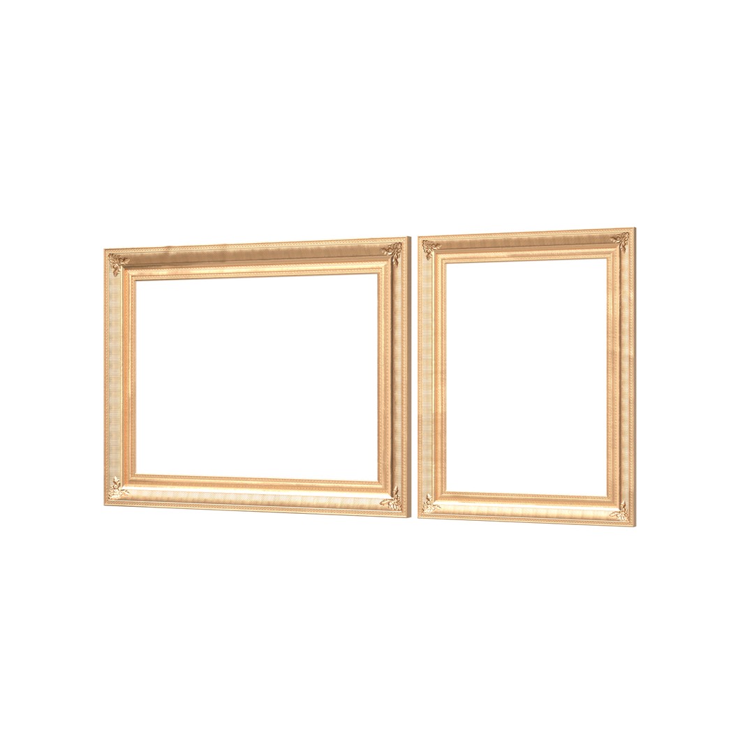 Classic Photo and Mirror Frame Set 3D Model – Low Poly Gold Frames, FBX/OBJ - View 6