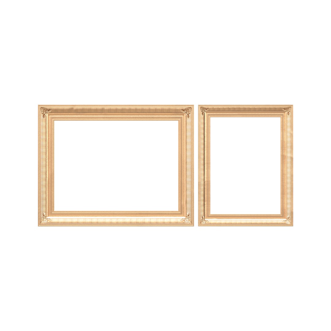 Classic Photo and Mirror Frame Set 3D Model – Low Poly Gold Frames, FBX/OBJ - View 7