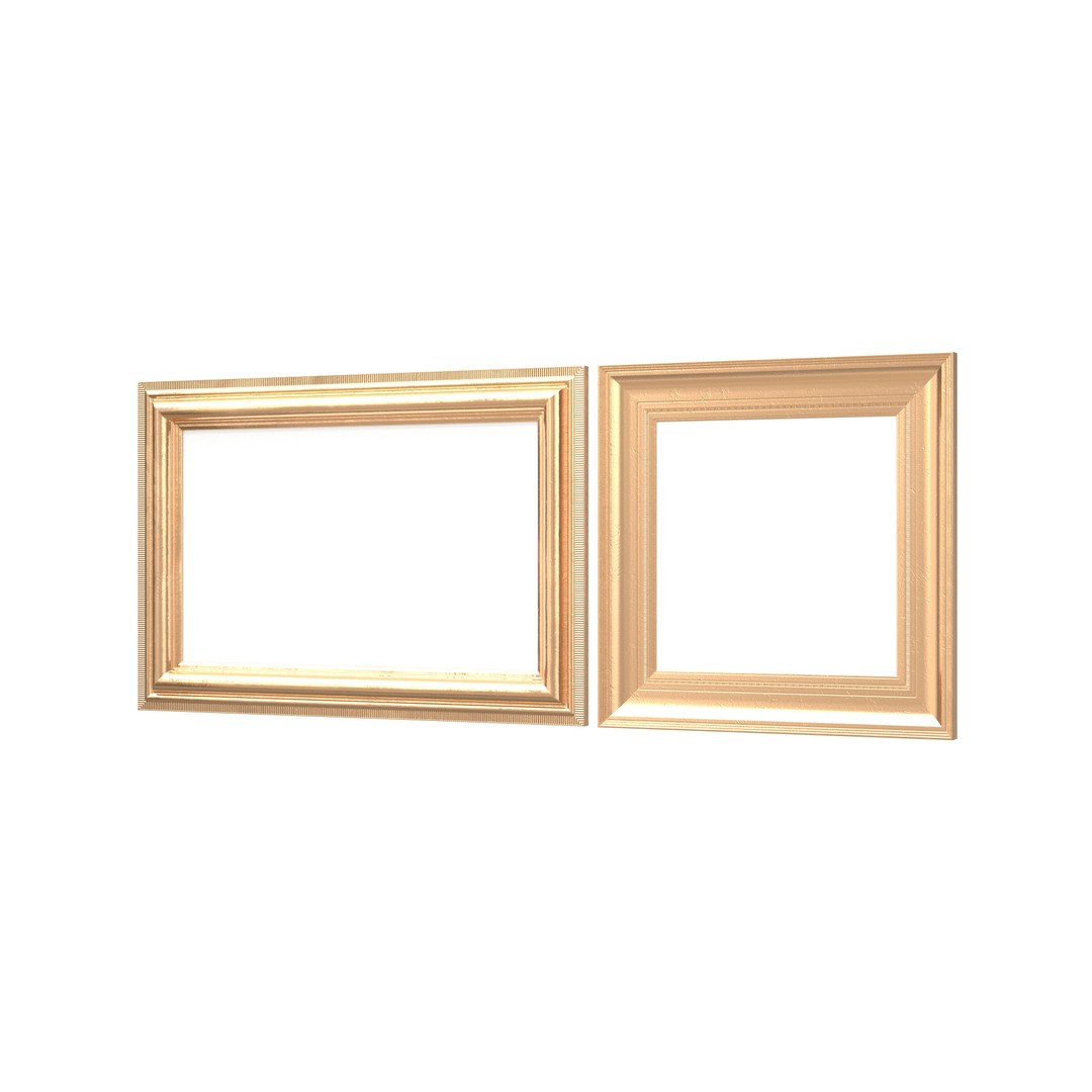 Classic Photo and Mirror Frame Set 3D Model – Low Poly Gold Frames, FBX/OBJ - View 8