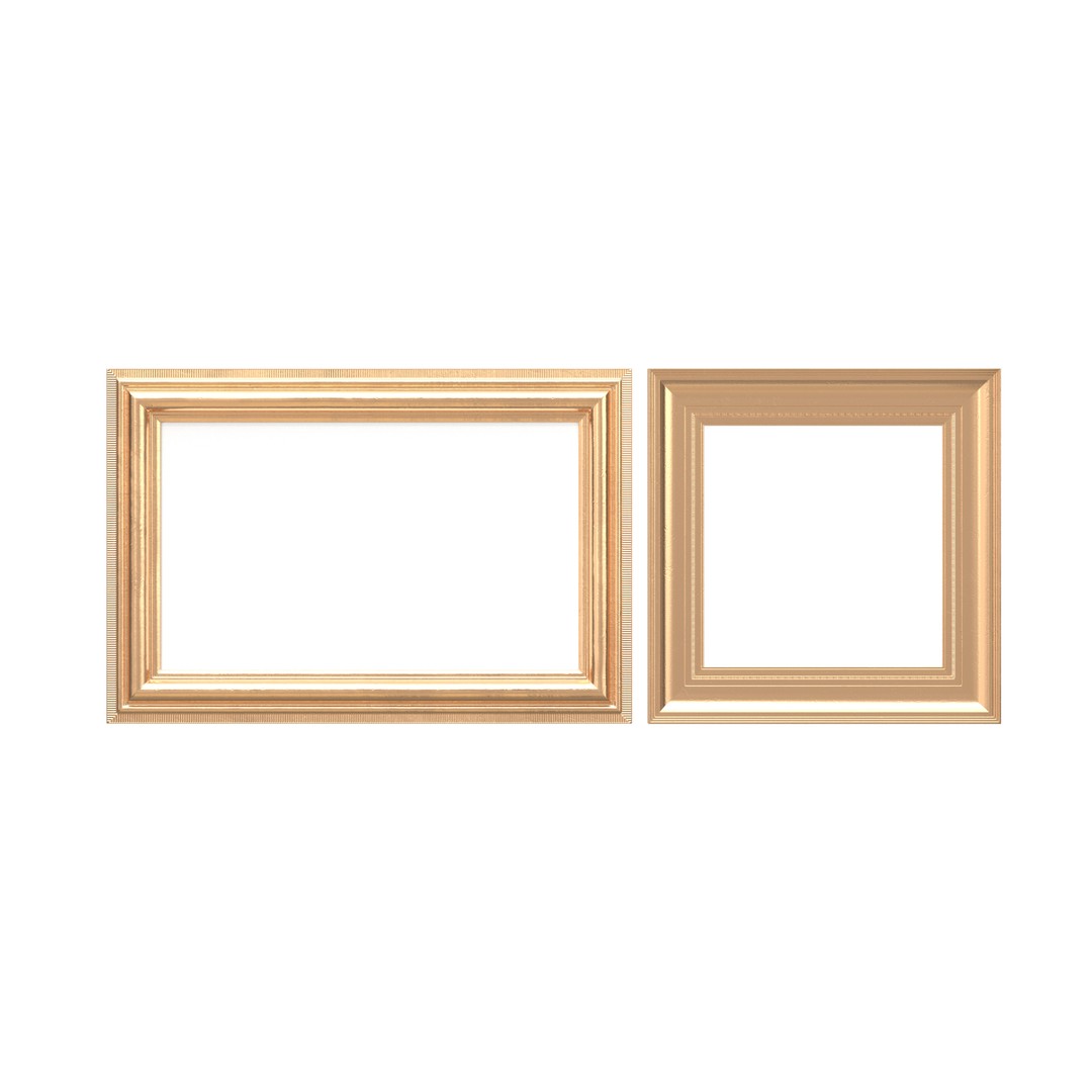Classic Photo and Mirror Frame Set 3D Model – Low Poly Gold Frames, FBX/OBJ - View 9