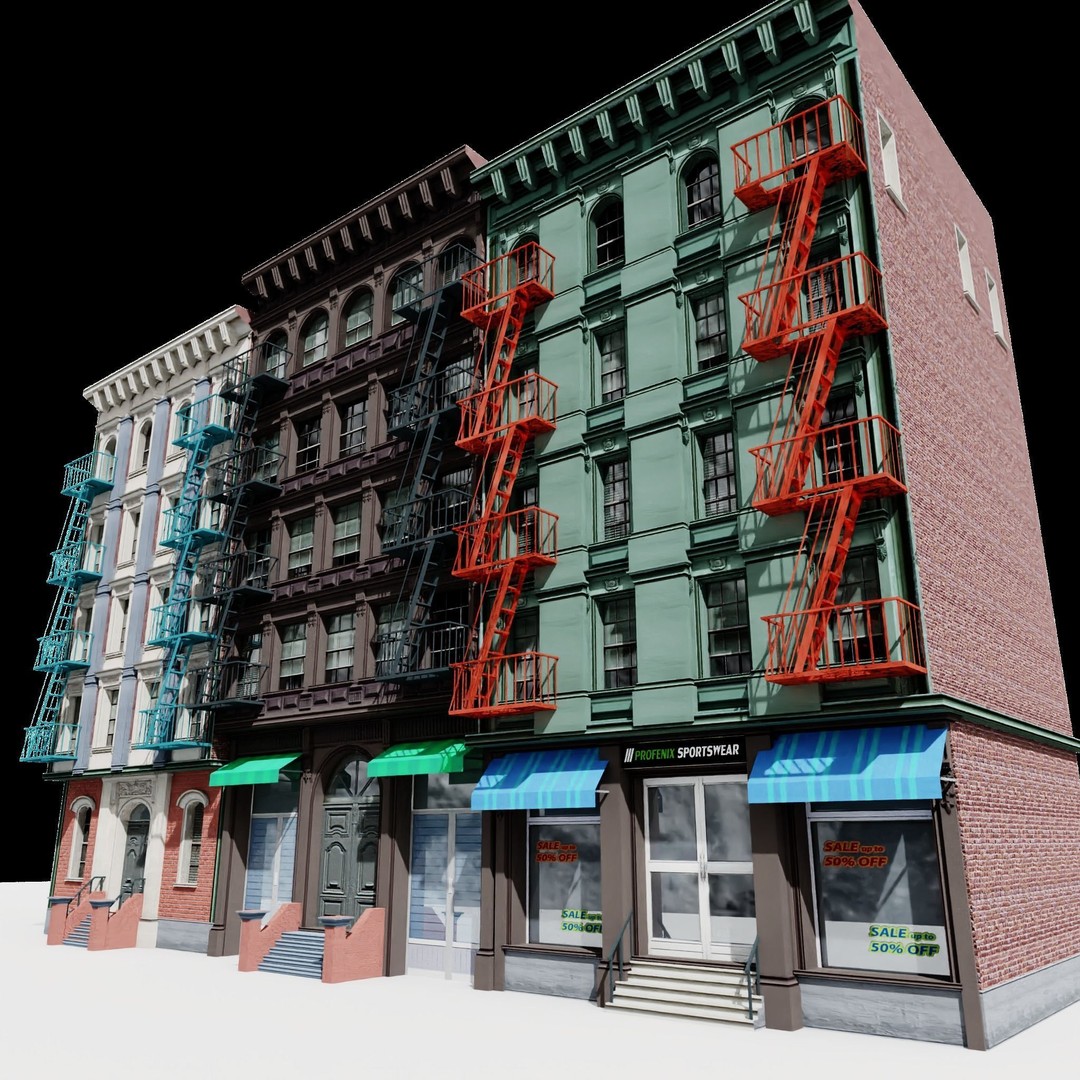 NYC Buildings 3D Model – Low Poly Game Asset, FBX & OBJ Formats - View 11