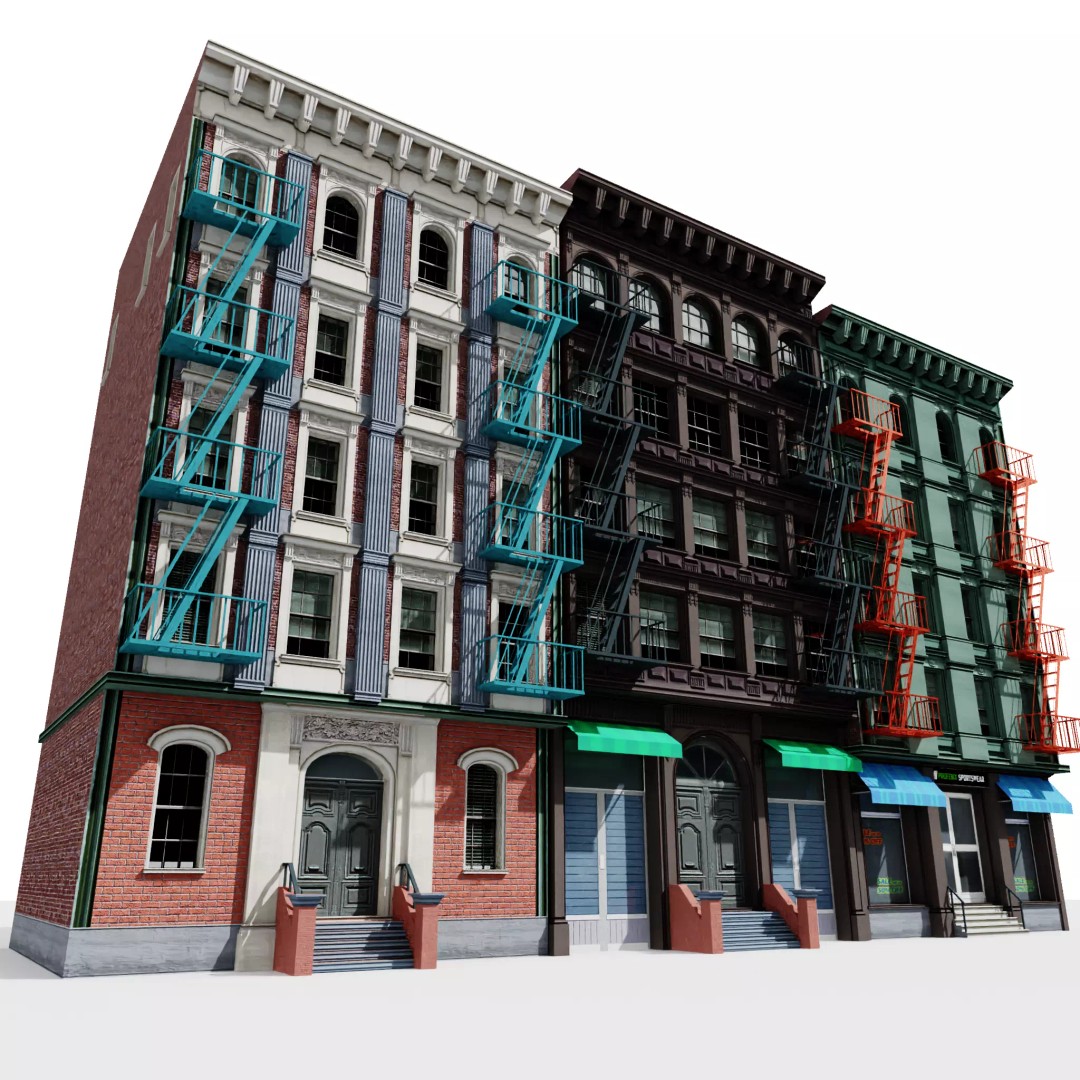 NYC Buildings 3D Model – Low Poly Game Asset, FBX & OBJ Formats - View 2