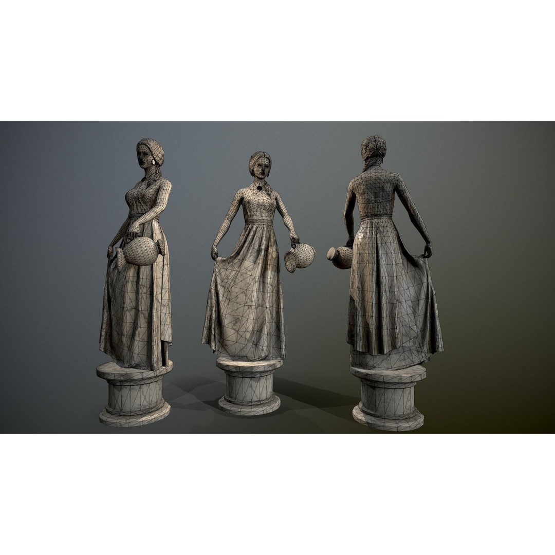 Water Lady 3D Model – Low Poly Statue for Decoration, FBX, OBJ, Blender