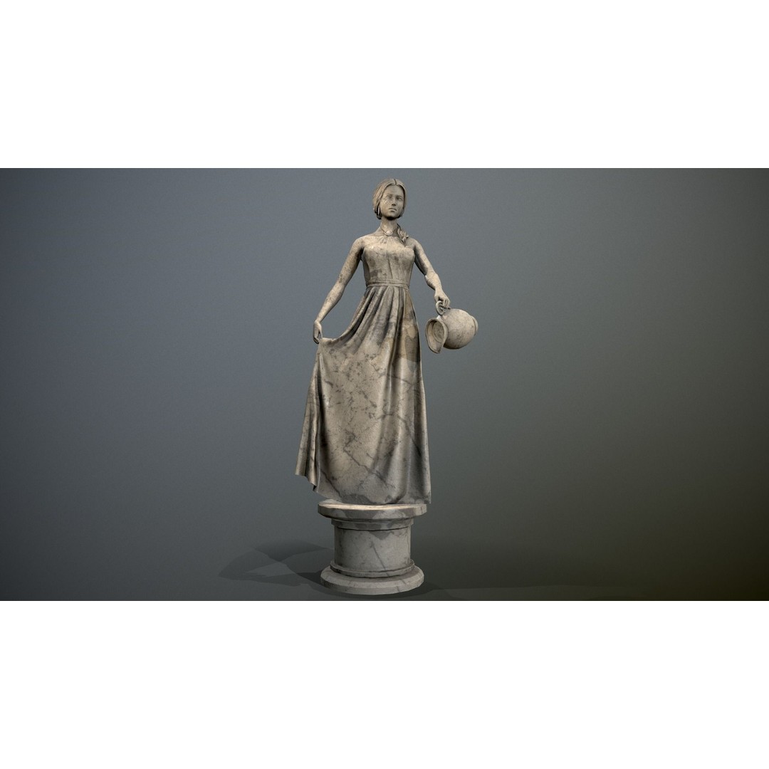 Water Lady 3D Model – Low Poly Statue for Decoration, FBX, OBJ, Blender - View 10