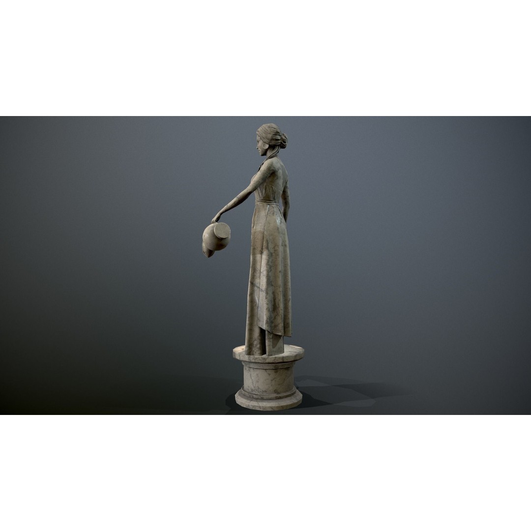 Water Lady 3D Model – Low Poly Statue for Decoration, FBX, OBJ, Blender - View 11
