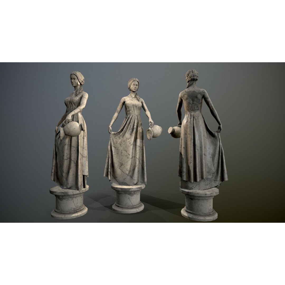 Water Lady 3D Model – Low Poly Statue for Decoration, FBX, OBJ, Blender - View 13