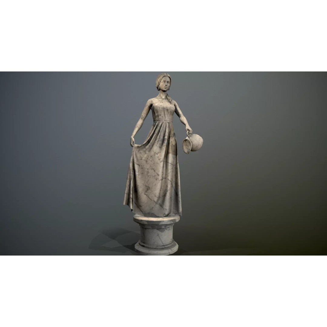 Water Lady 3D Model – Low Poly Statue for Decoration, FBX, OBJ, Blender - View 2