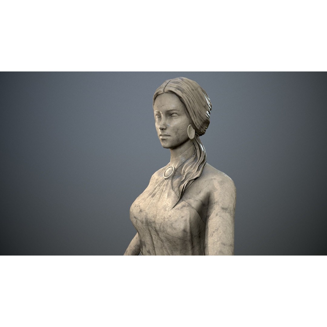 Water Lady 3D Model – Low Poly Statue for Decoration, FBX, OBJ, Blender - View 3