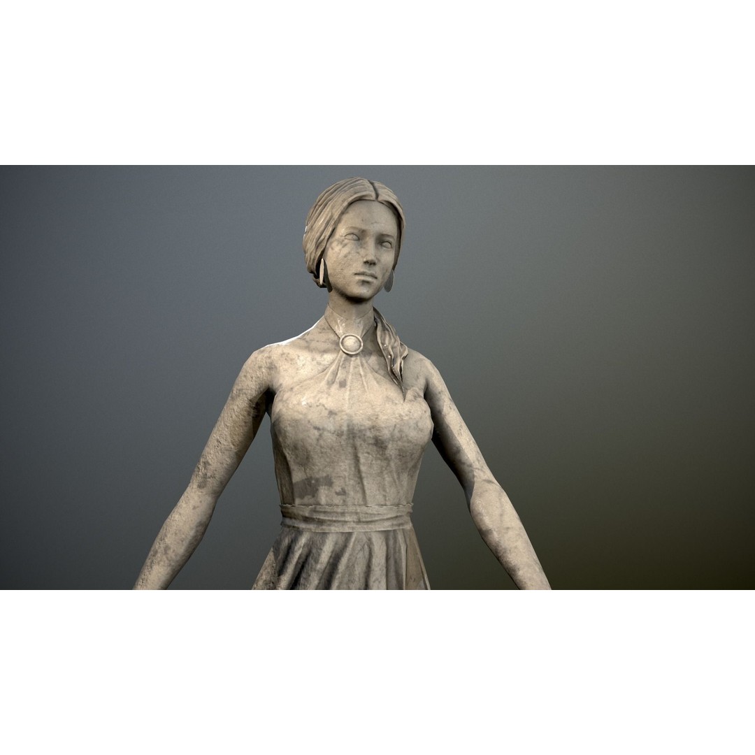 Water Lady 3D Model – Low Poly Statue for Decoration, FBX, OBJ, Blender - View 4