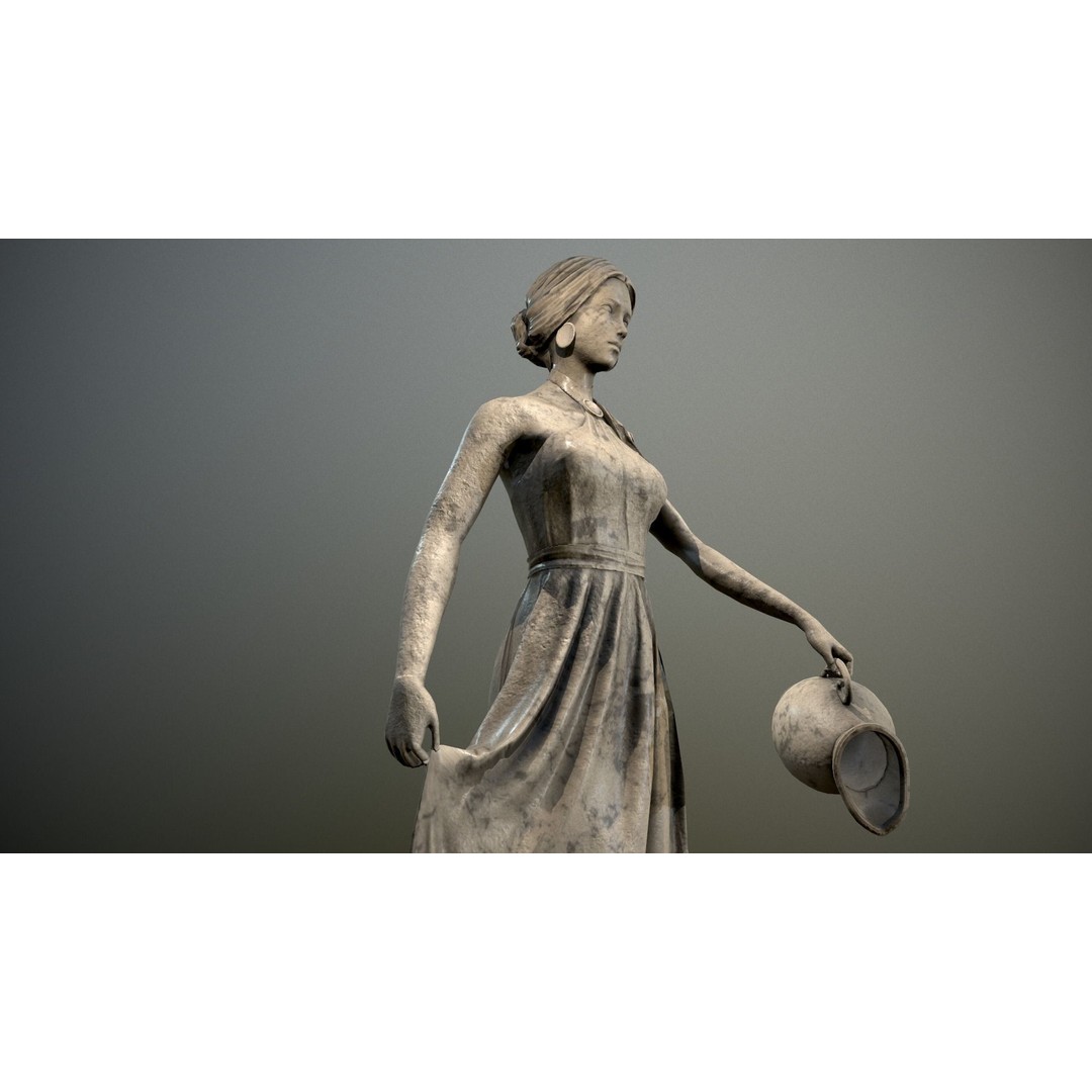 Water Lady 3D Model – Low Poly Statue for Decoration, FBX, OBJ, Blender - View 6
