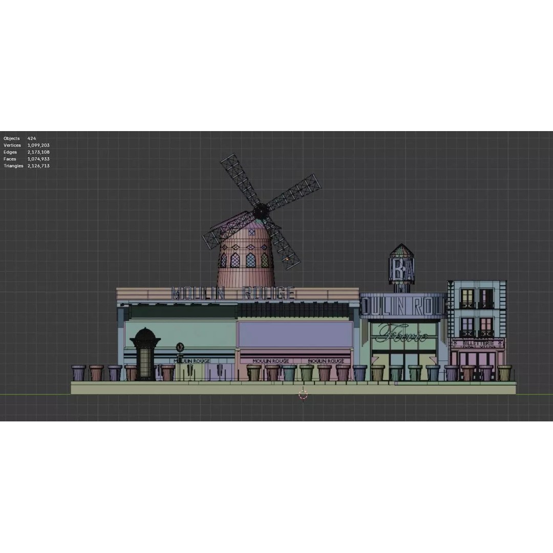 Moulin Rouge Cabaret 3D Model – Low Poly Realistic Scene, FBX, OBJ - View 13