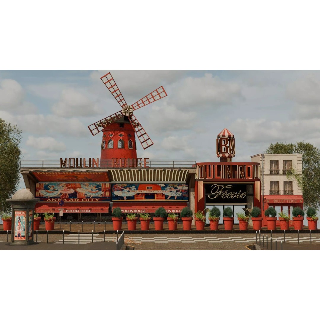 Moulin Rouge Cabaret 3D Model – Low Poly Realistic Scene, FBX, OBJ - View 2