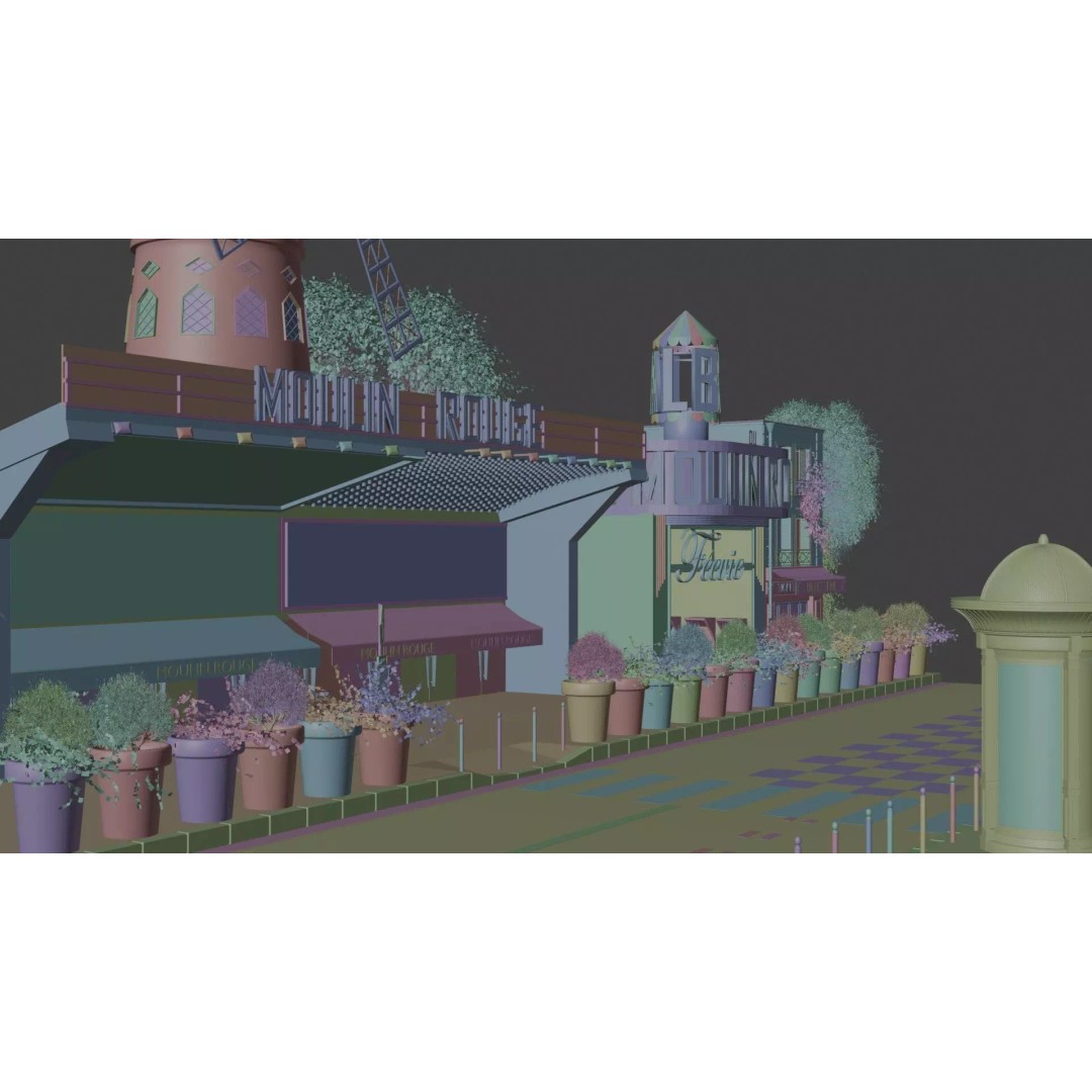 Moulin Rouge Cabaret 3D Model – Low Poly Realistic Scene, FBX, OBJ - View 20