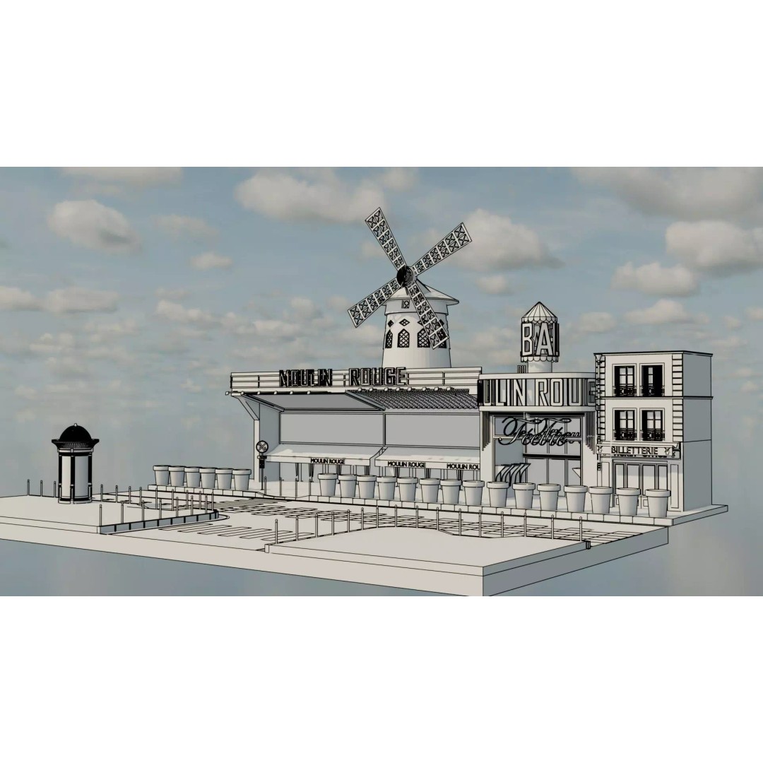 Moulin Rouge Cabaret 3D Model – Low Poly Realistic Scene, FBX, OBJ - View 26