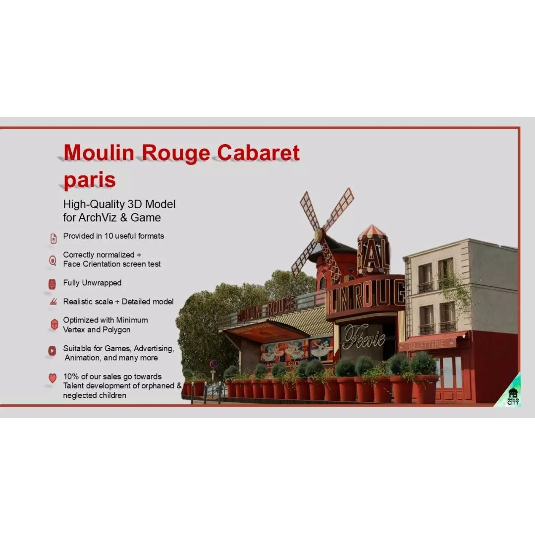 Moulin Rouge Cabaret 3D Model – Low Poly Realistic Scene, FBX, OBJ - View 3