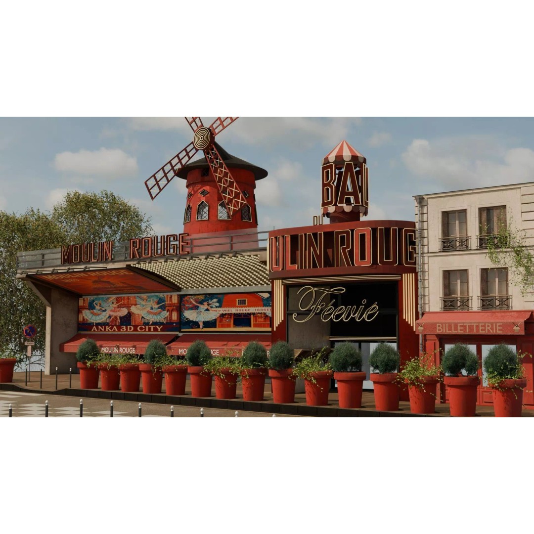 Moulin Rouge Cabaret 3D Model – Low Poly Realistic Scene, FBX, OBJ - View 6