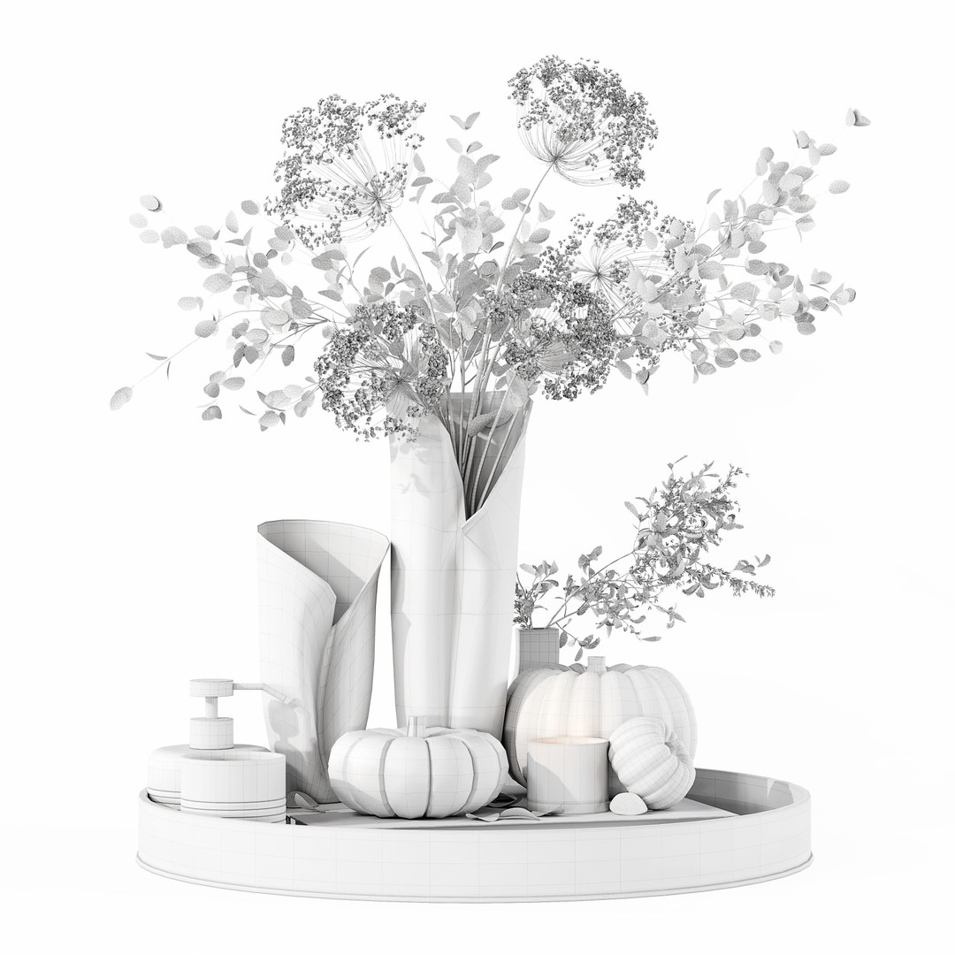 Pampas Grass Decorative Set 3D Model – Low Poly Interior Décor, FBX, OBJ