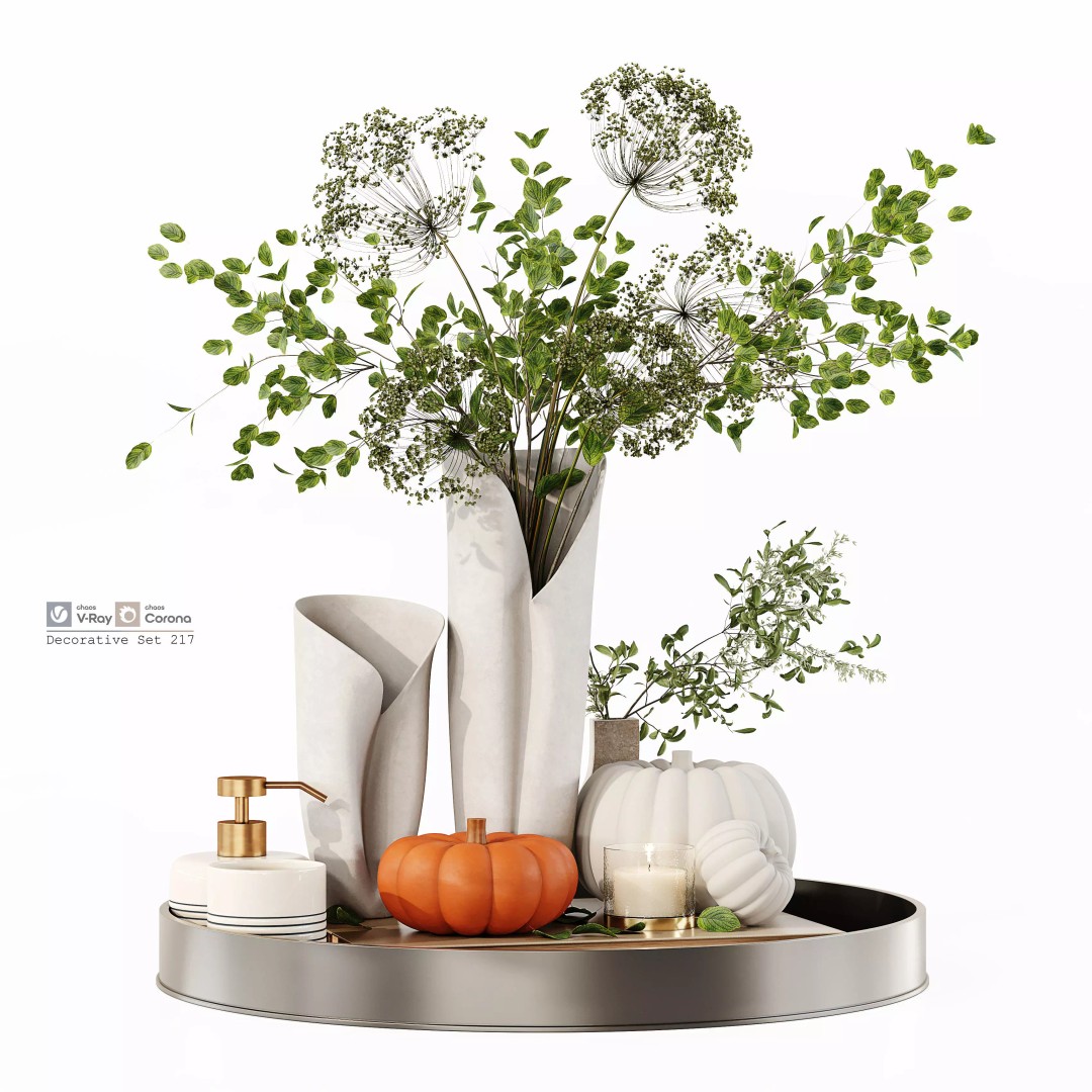 Pampas Grass Decorative Set 3D Model – Low Poly Interior Décor, FBX, OBJ - View 2