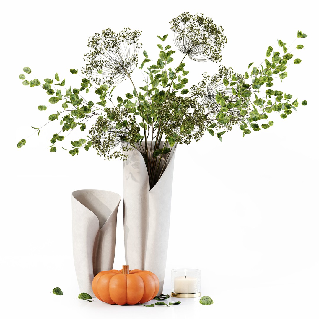 Pampas Grass Decorative Set 3D Model – Low Poly Interior Décor, FBX, OBJ - View 3