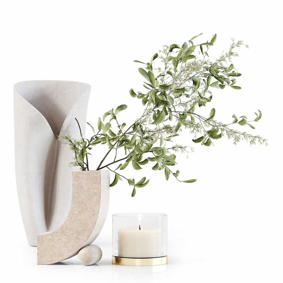 Pampas Grass Decorative Set 3D Model – Low Poly Interior Décor, FBX, OBJ - View 4
