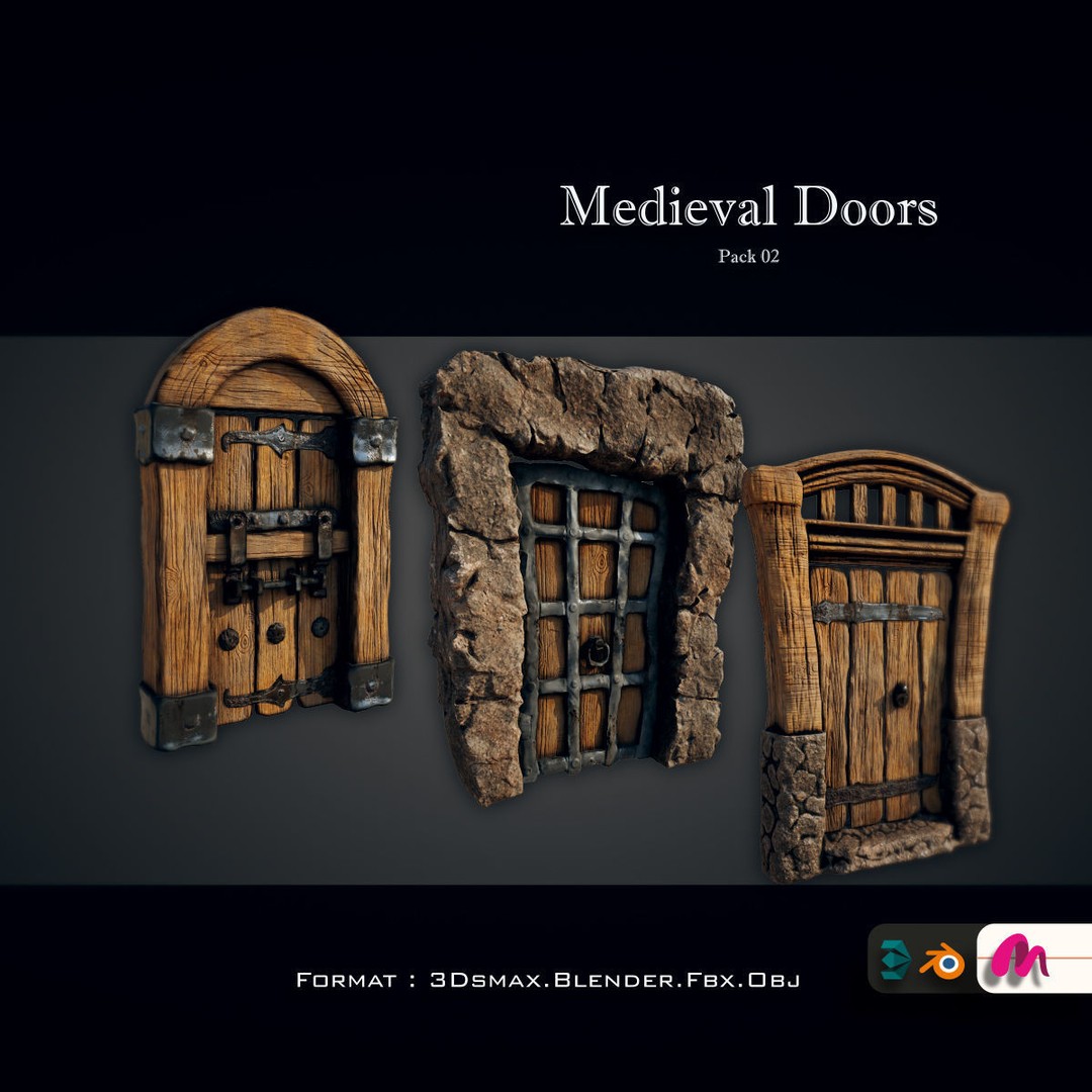 Medieval Doorway Trio 3D Model – Low Poly Architectural Game Asset, FBX - View 11