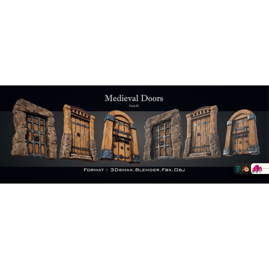 Medieval Doorway Trio 3D Model – Low Poly Architectural Game Asset, FBX - View 13