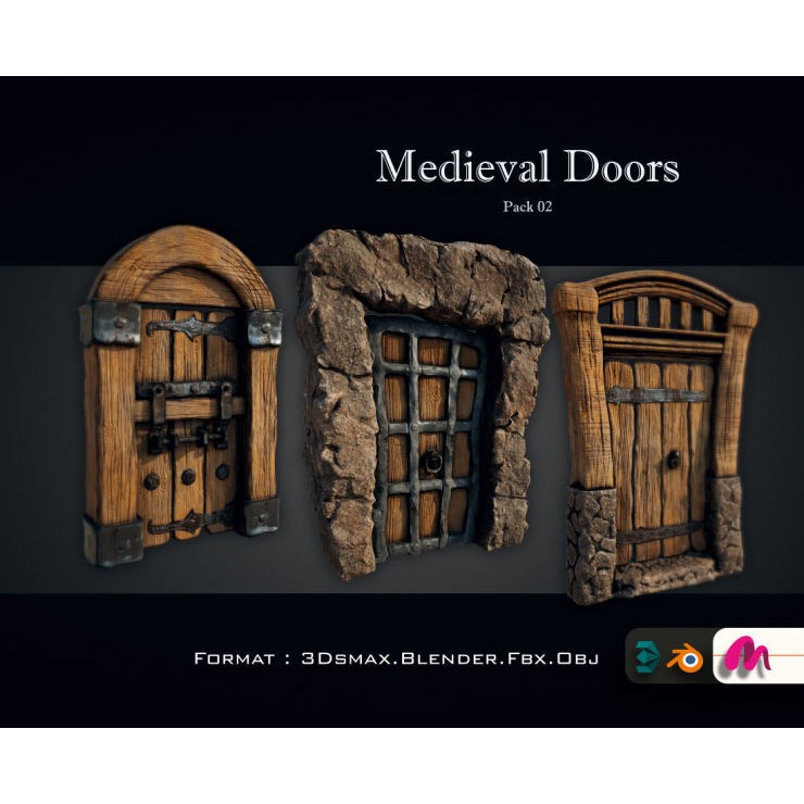 Medieval Doorway Trio 3D Model – Low Poly Architectural Game Asset, FBX - View 14
