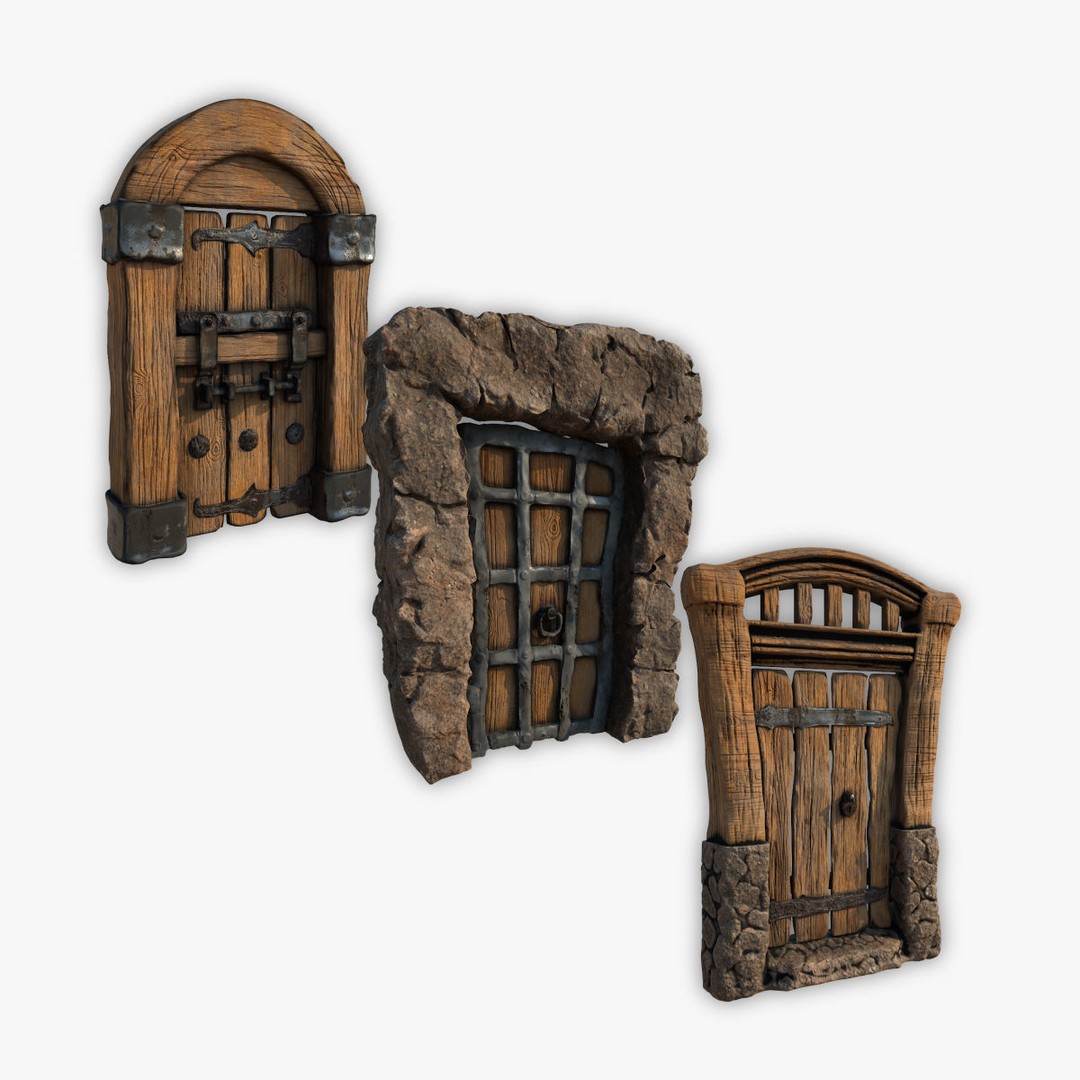 Medieval Doorway Trio 3D Model – Low Poly Architectural Game Asset, FBX - View 15