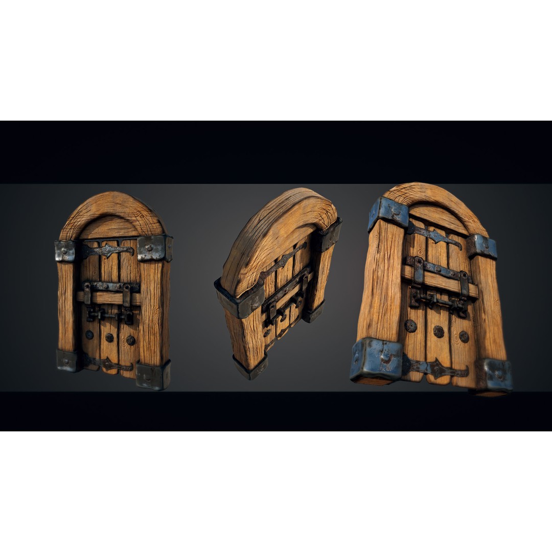 Medieval Doorway Trio 3D Model – Low Poly Architectural Game Asset, FBX - View 3