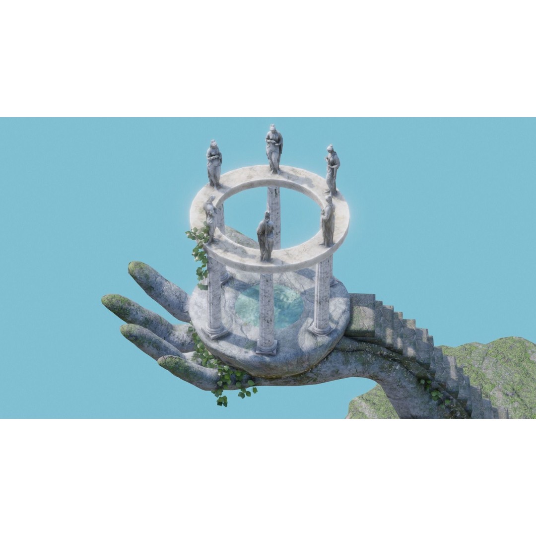 Temple Hand 3D Model – Low Poly Architectural Asset, FBX
