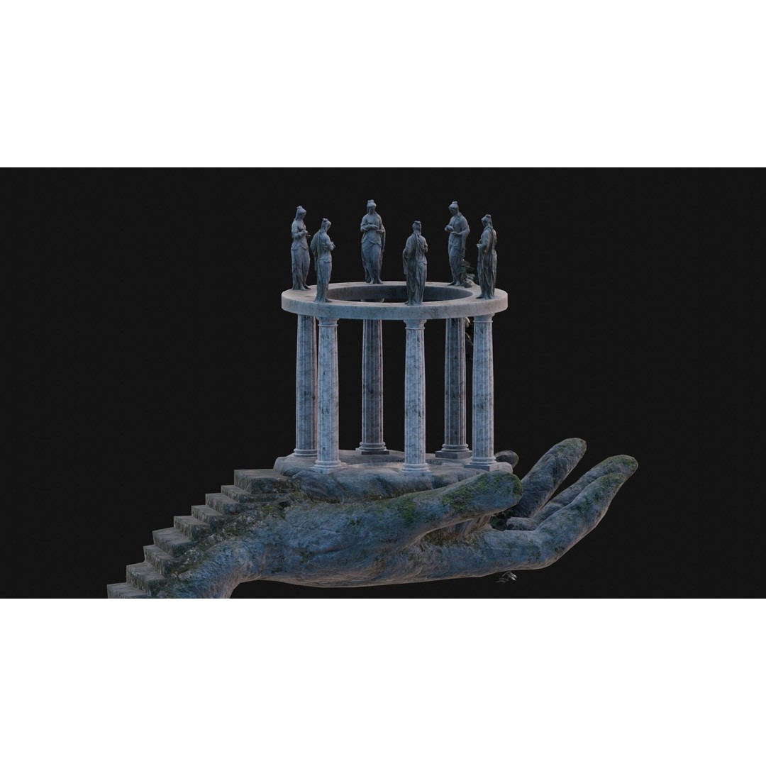 Temple Hand 3D Model – Low Poly Architectural Asset, FBX - View 12