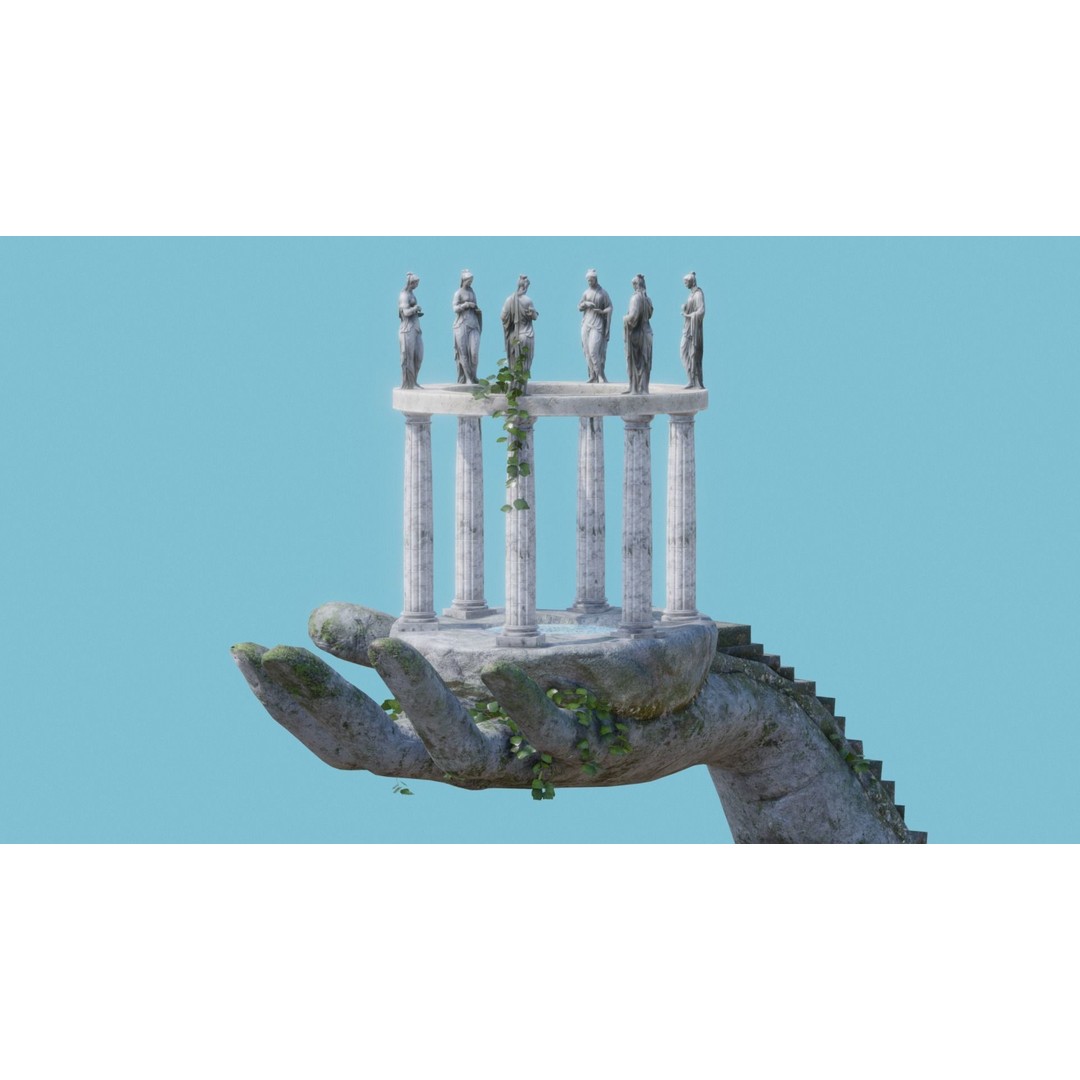 Temple Hand 3D Model – Low Poly Architectural Asset, FBX - View 19