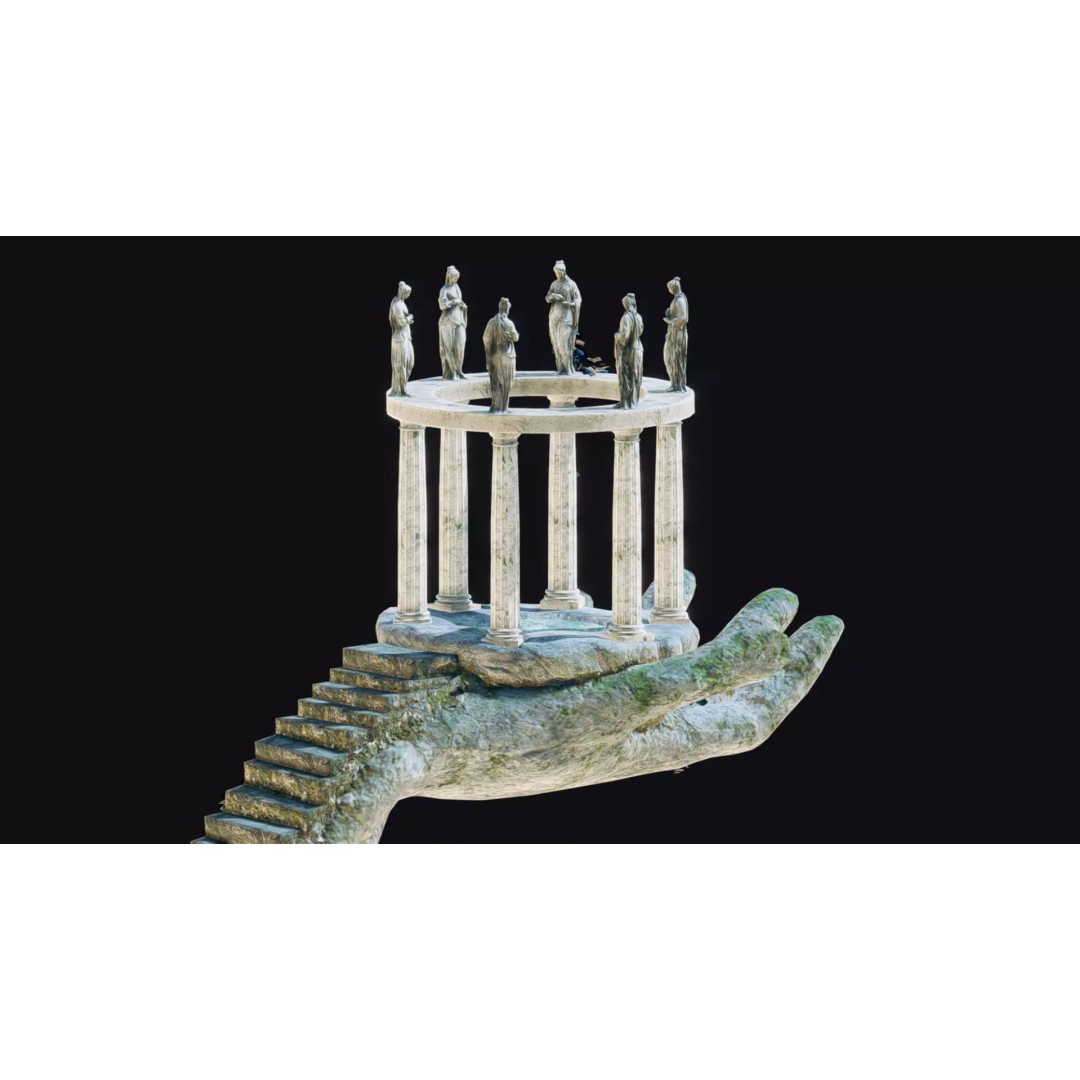 Temple Hand 3D Model – Low Poly Architectural Asset, FBX - View 2