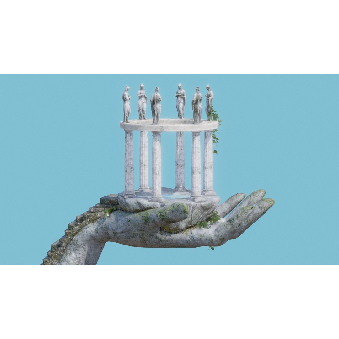 Temple Hand 3D Model – Low Poly Architectural Asset, FBX - View 22