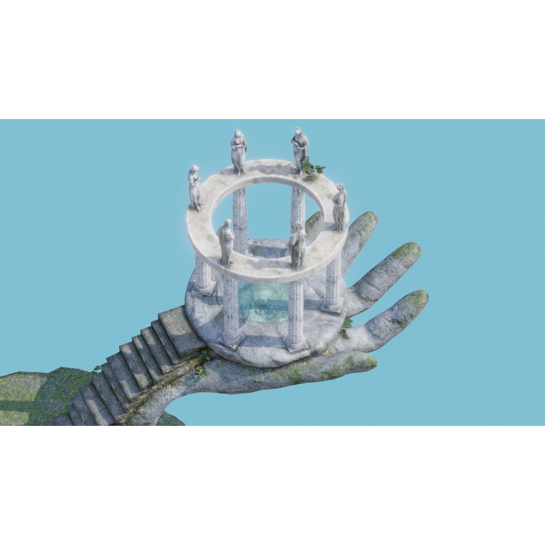Temple Hand 3D Model – Low Poly Architectural Asset, FBX - View 23