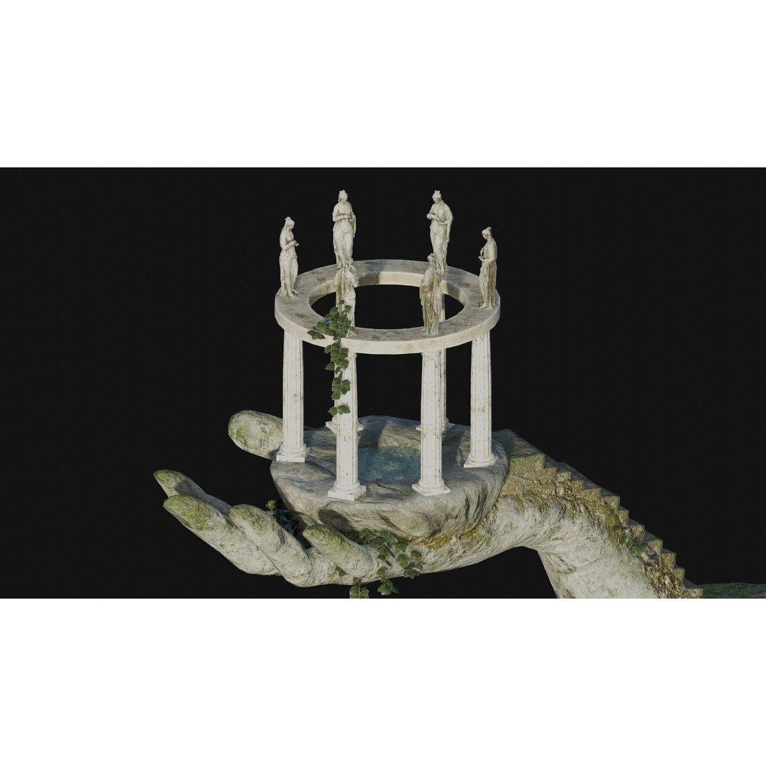 Temple Hand 3D Model – Low Poly Architectural Asset, FBX - View 3