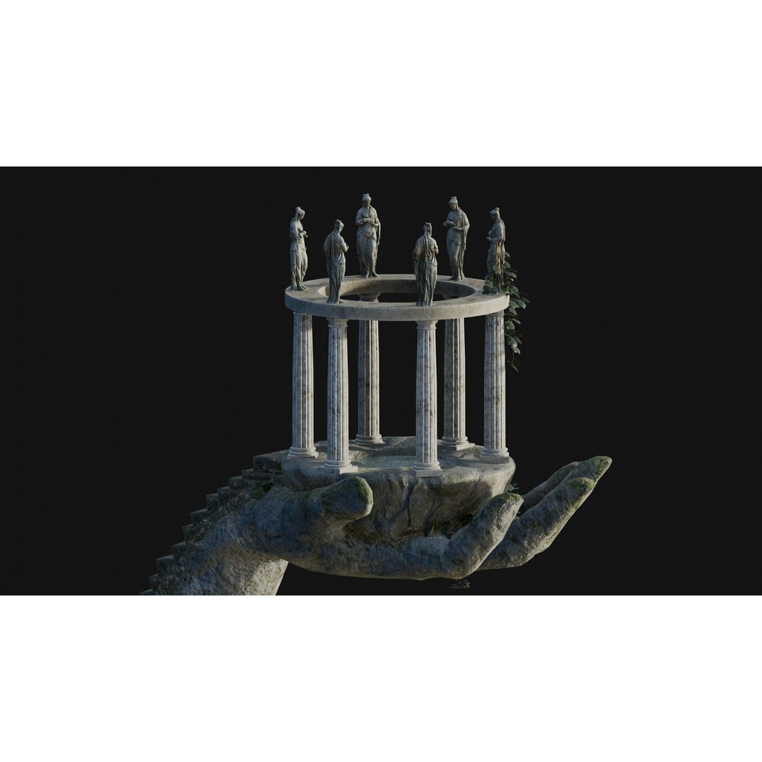Temple Hand 3D Model – Low Poly Architectural Asset, FBX - View 4