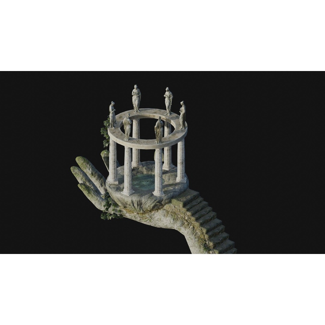 Temple Hand 3D Model – Low Poly Architectural Asset, FBX - View 5