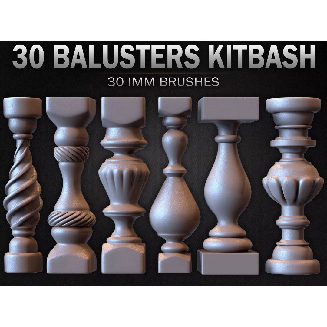30 Balusters 3D Model – Low Poly Architectural Kitbash, FBX, OBJ - View 2
