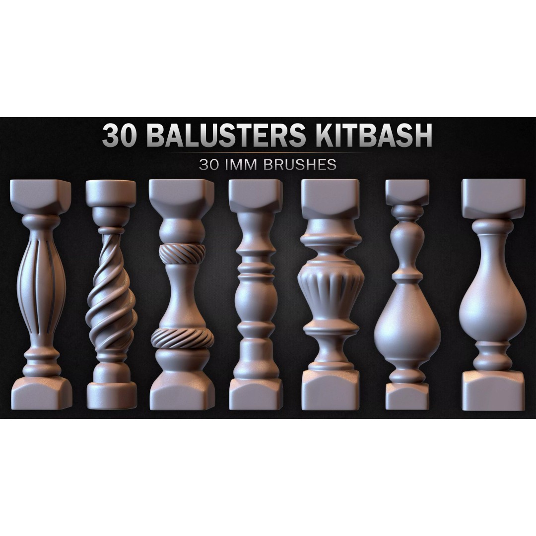 30 Balusters 3D Model – Low Poly Architectural Kitbash, FBX, OBJ - View 23