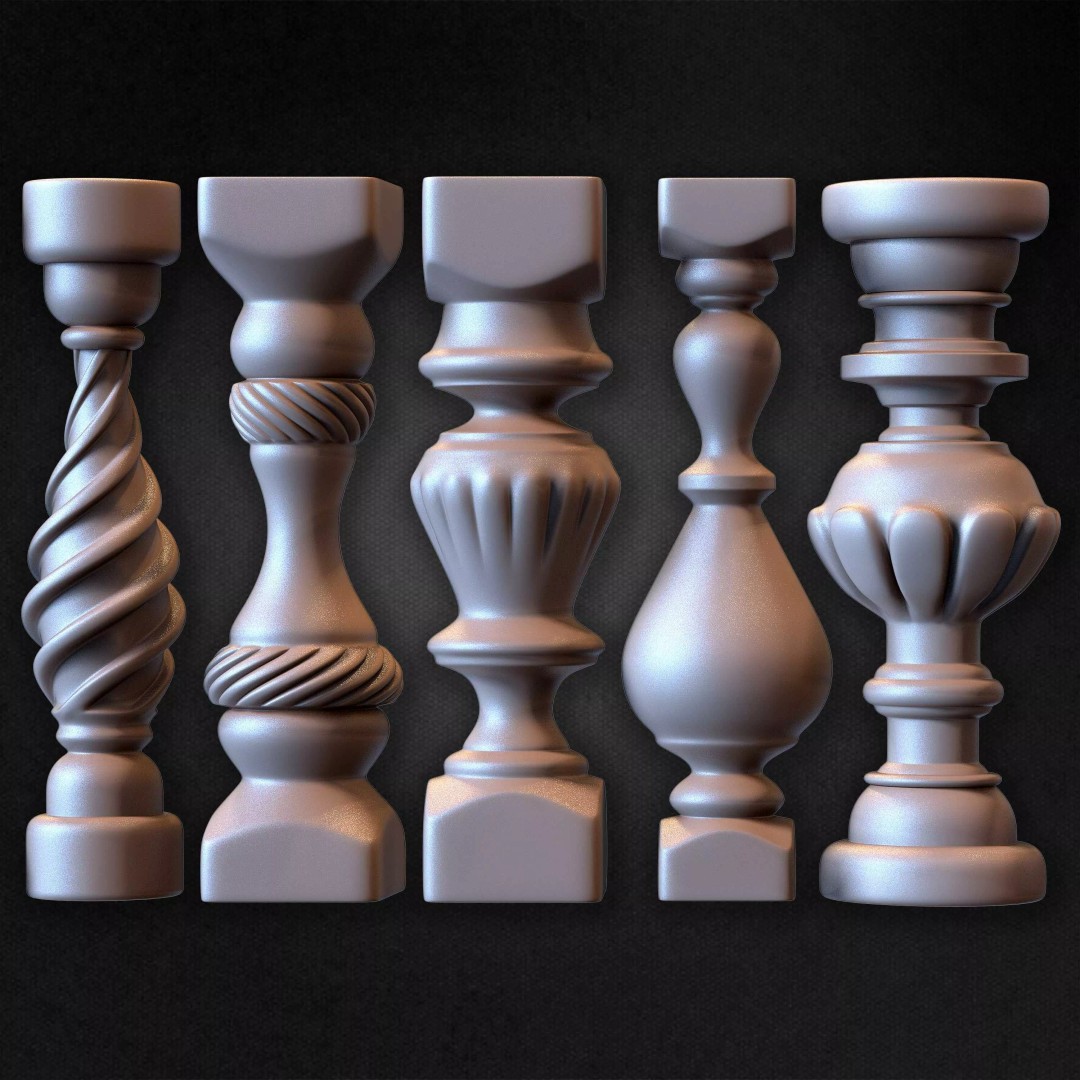 30 Balusters 3D Model – Low Poly Architectural Kitbash, FBX, OBJ - View 24