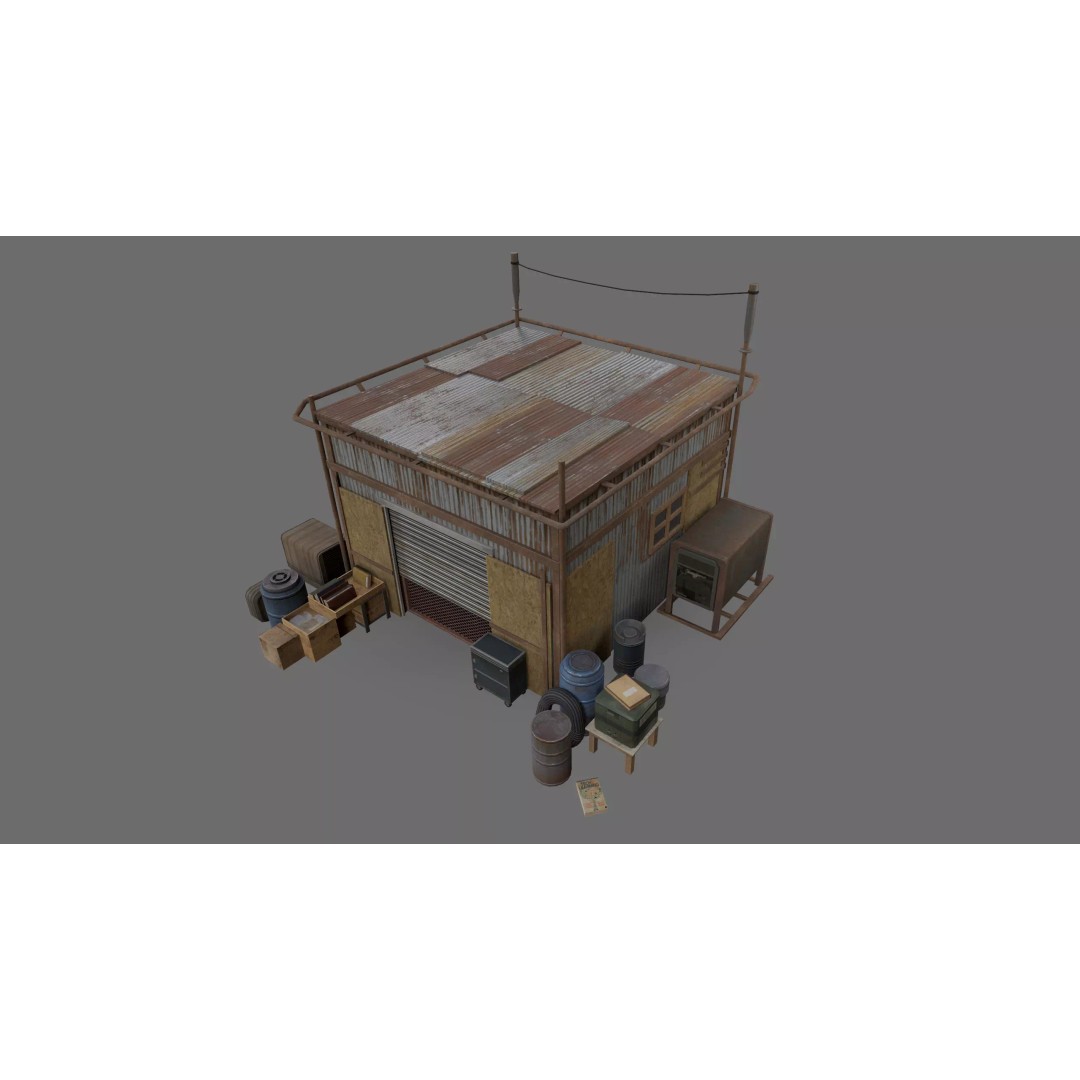 Post-Apocalyptic Industrial Factory 3D Model – Low Poly Game Asset, FBX - View 3