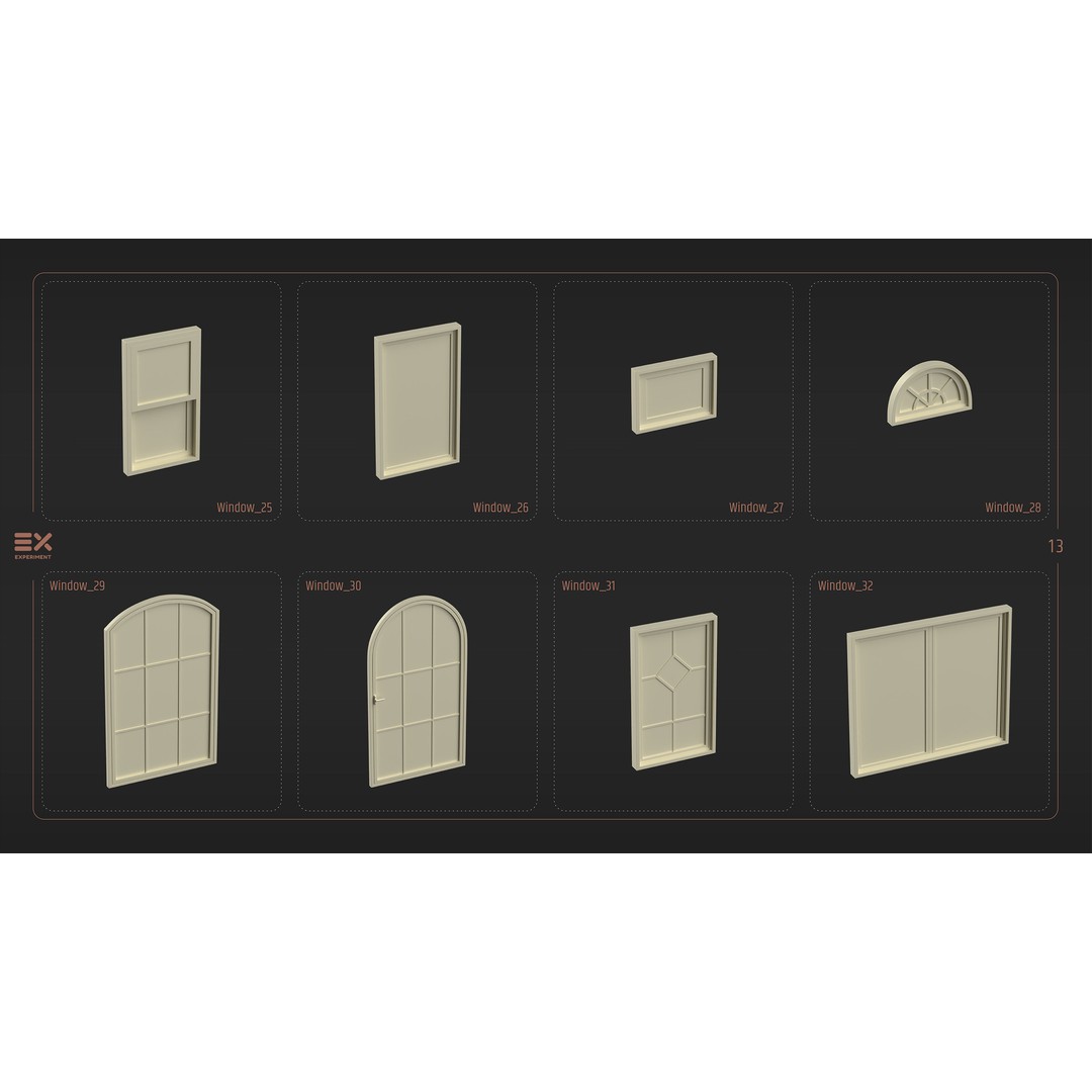 Doors and Windows 3D Model – Low Poly Architectural Asset, FBX, OBJ - View 16