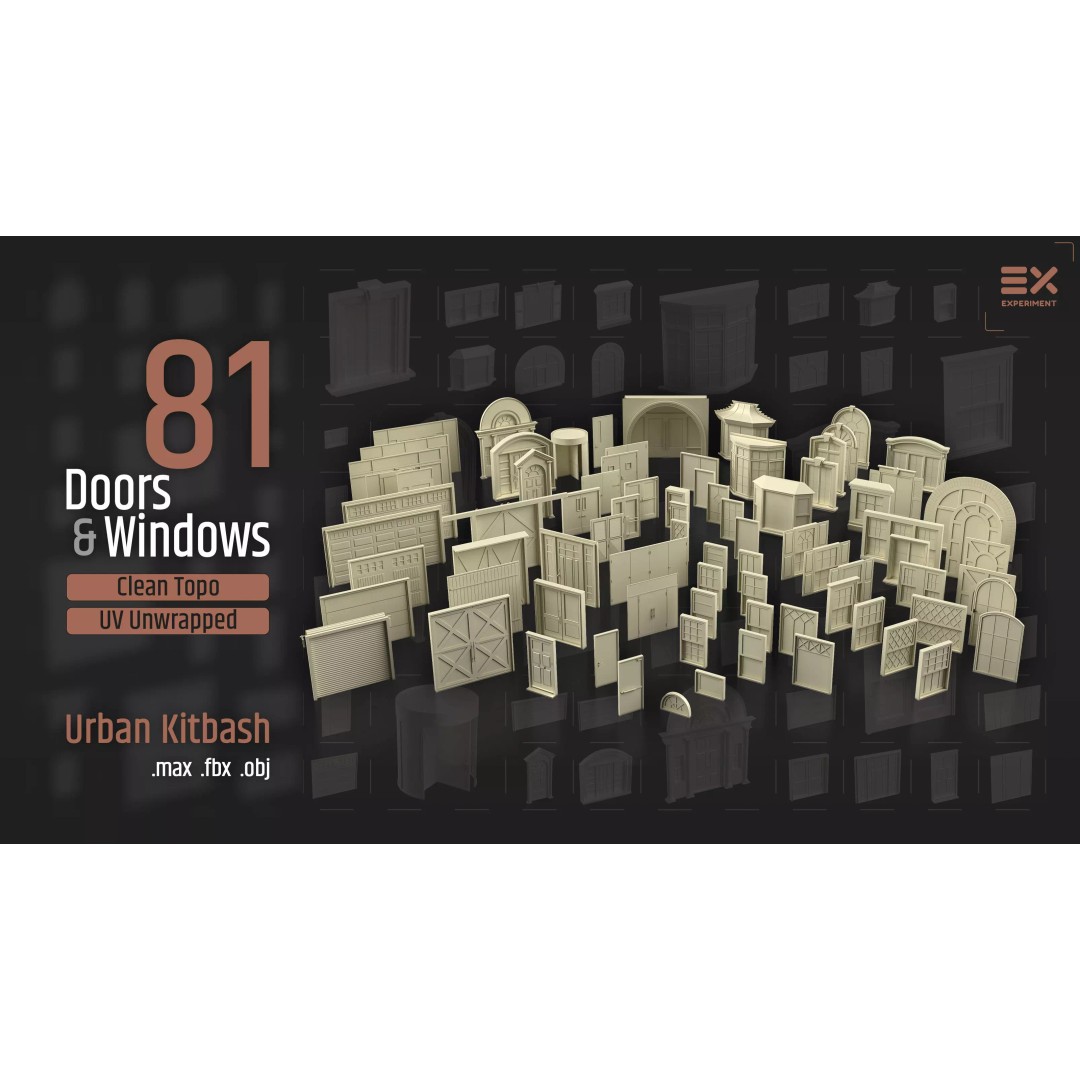 Doors and Windows 3D Model – Low Poly Architectural Asset, FBX, OBJ - View 2