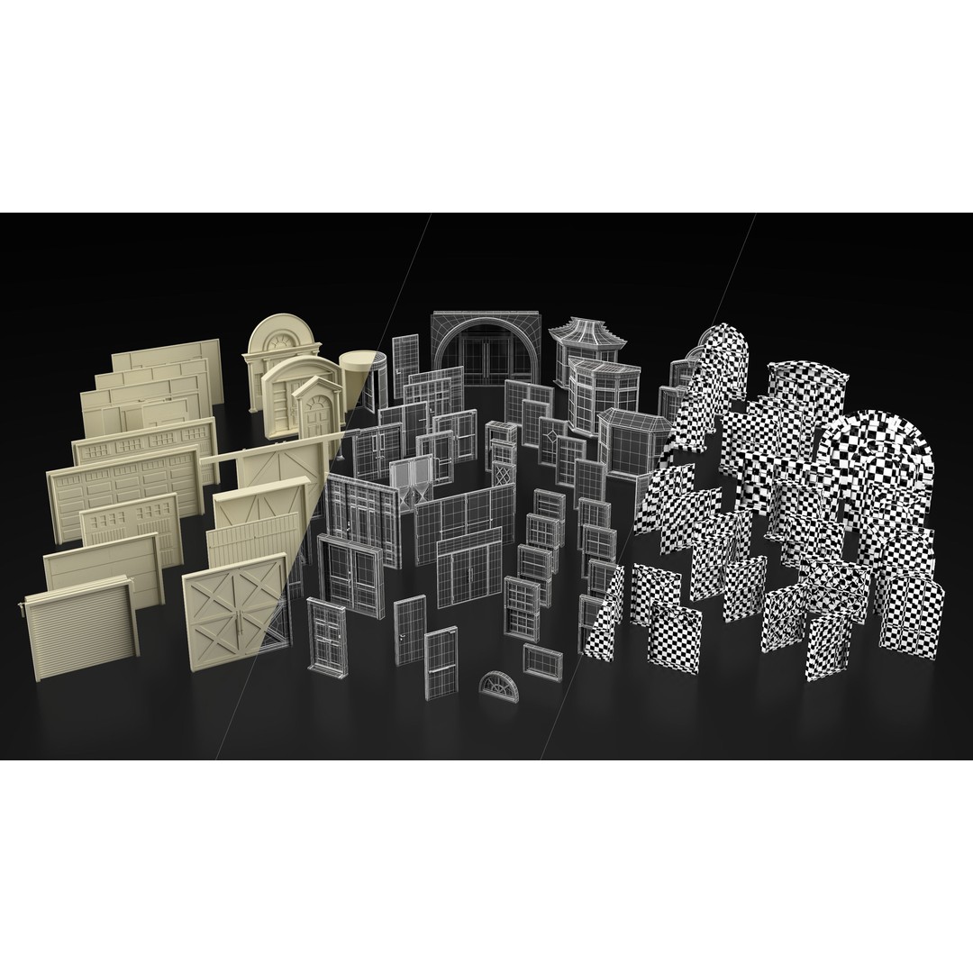 Doors and Windows 3D Model – Low Poly Architectural Asset, FBX, OBJ - View 3